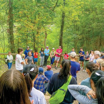 Mt. Lebanon Students in a circle discussing Allegheny Conservation Corps.