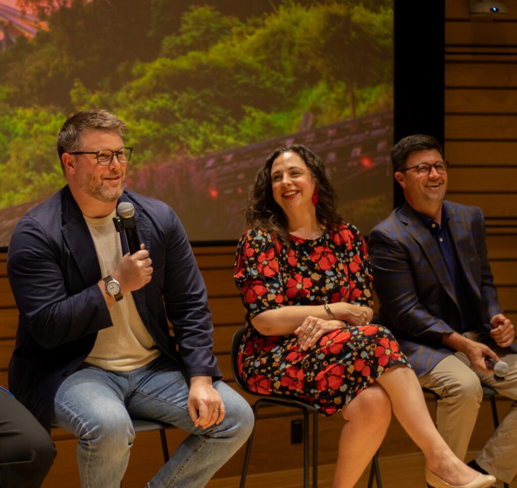Dan Law, Jennifer Apicella, and Corey O'Connor laughing