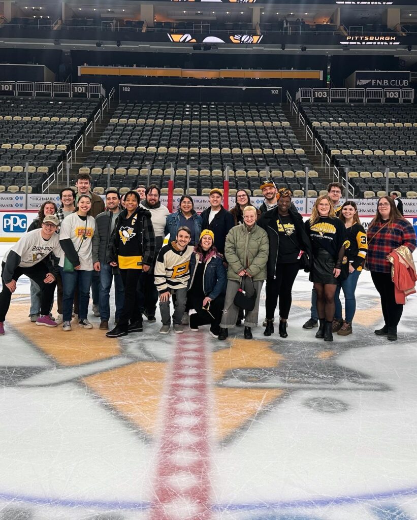 Haley with Pittsburgh Social Health on the ice at a Penguins game.